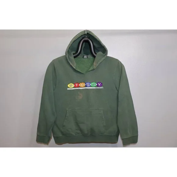 Stussy International Billiards Hoodie Mens Size Medium M Pullover Green Pullover